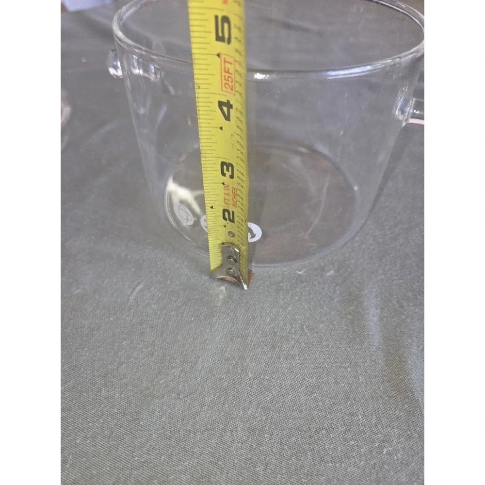 Clear Glass Simmer Pot with Lid and Handles Heat Resistant Cookware 6in x 4in